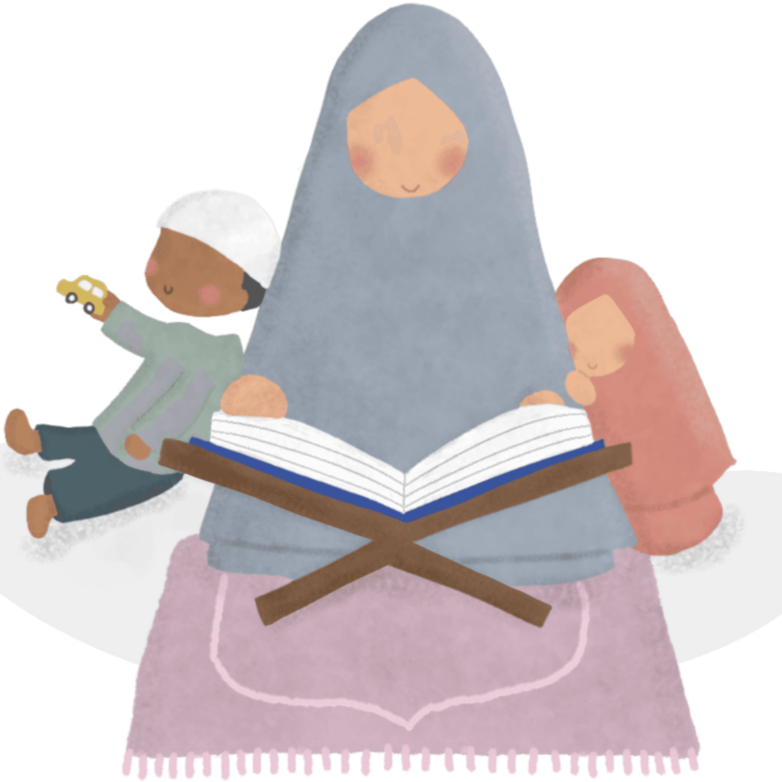 Oum Ibrahim entourée d'enfants, lisant le Coran